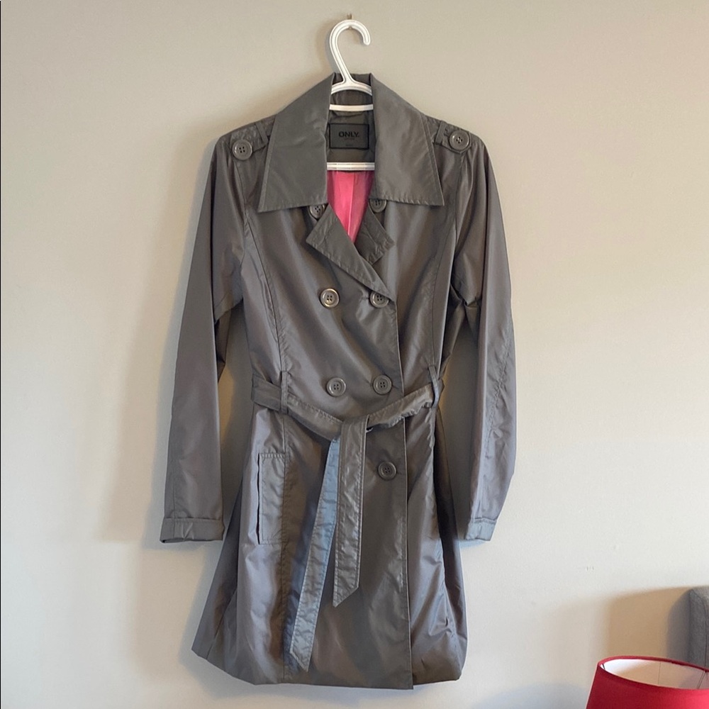 Preloved Only nylon dress 3/4 dress coat lined great condition pockets belt Sz M